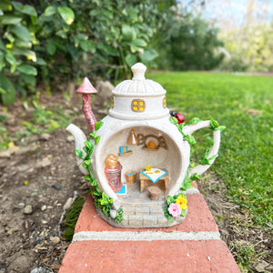 Solar Teapot House with Kitchen Scene Garden Statue, 6 by 9 Inches | Shop Garden Decor by Exhart