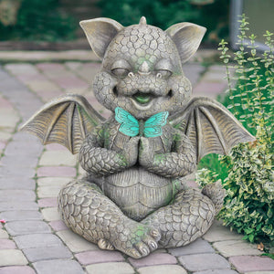 Solar Praying Dragon Garden Statue with LED Butterfly, 11 by 10 Inches | Shop Garden Decor by Exhart