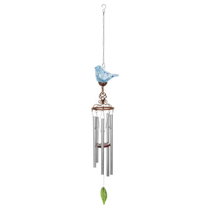 Solar Hand Blown Pearlized Glass Bird Wind Chime in Turquoise, 7 by 44 Inches | Shop Garden Decor by Exhart
