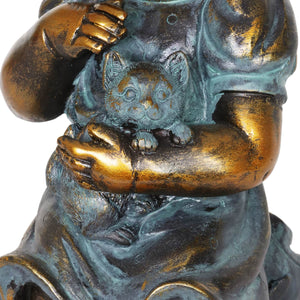 Bronze Look Girl and Kitten Garden Statue, 10.5 Inches | Shop Garden Decor by Exhart