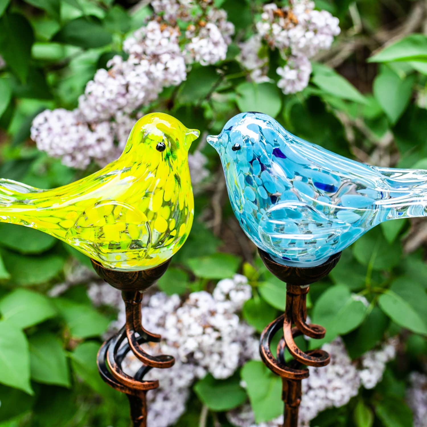 Solar Hand Blown Glass Bird Garden Stake in Yellow, 6 by 31 Inches | Shop Garden Decor by Exhart