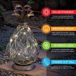 Solar Pineapple Lantern in Bronze with Fifteen LED Firefly String Lights, 13 inch | Shop Garden Decor by Exhart