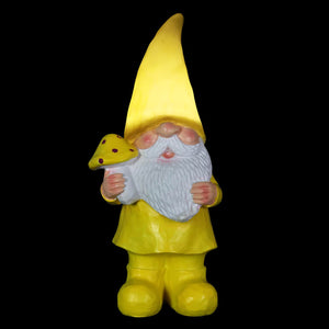 Solar Yellow Yokum Woodland Gnome with a Mushroom Garden Statue, 11 Inch | Shop Garden Decor by Exhart