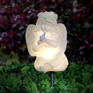 Solar Little Girl Angel Garden Stake in Resin, 5.5 by 30 Inches | Shop Garden Decor by Exhart