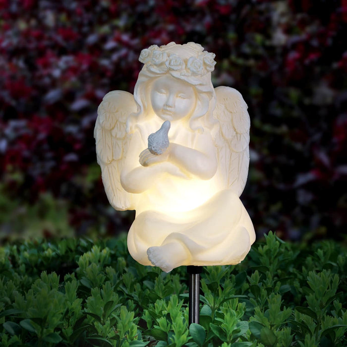 Solar Little Girl Angel Garden Stake in Resin, 5.5 by 30 Inches