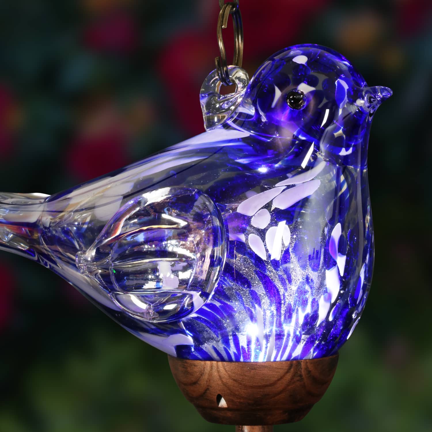 Solar Hand Blown Pearlized Glass Bird Wind Chime in Blue - Thumbnail 3