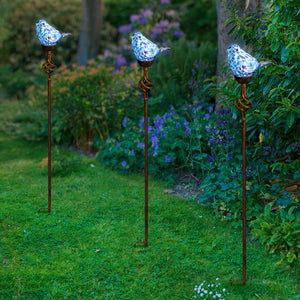 Solar Pearlized Hand Blown Glass Bird Garden Stake in Teal, 6 by 31 Inches | Shop Garden Decor by Exhart