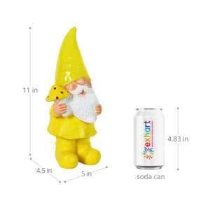Solar Yellow Yokum Woodland Gnome with a Mushroom Garden Statue, 11 Inch | Shop Garden Decor by Exhart