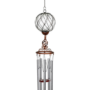 Solar Caged Clear Glass Wind Chime with Metal Finial, 6 by 45 Inches | Shop Garden Decor by Exhart