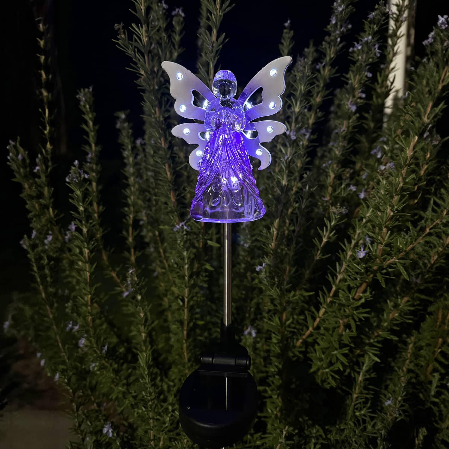 Solar Acrylic Angel with Wings and Twelve LED lights Metal Garden Stake in Purple, 4 by 34 Inches | Exhart