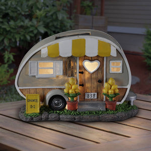 Solar Hand Painted Lemonade Camping Trailer Statue, 9.5 by 6 Inches | Shop Garden Decor by Exhart