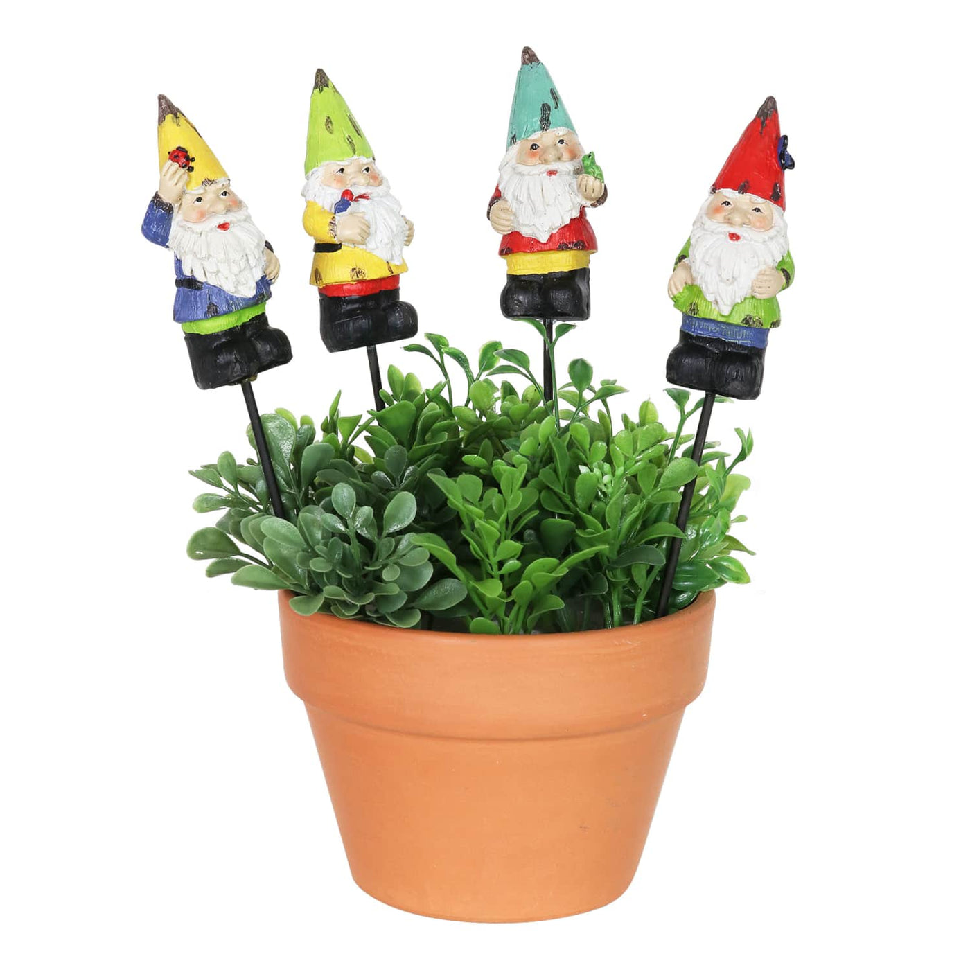 mini plant pot gnomes Colorful Mini Garden Gnome Pot Stake Set of Four, 2 by 9 Inches