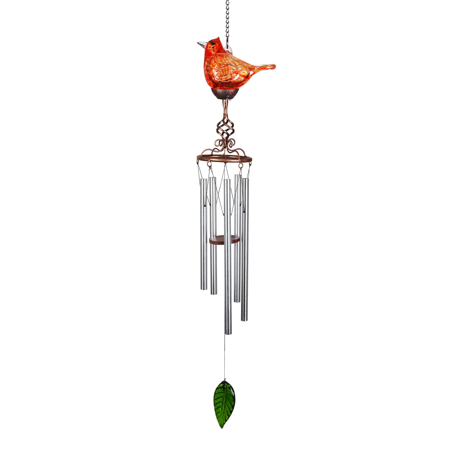 Solar Glass Red Cardinal with Metal Finial Wind Chime - Thumbnail 5