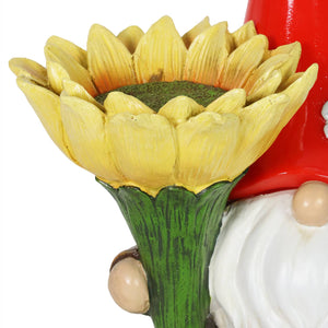 Solar Sunflower Simon Garden Gnome Statue, 12 Inch | Shop Garden Decor by Exhart