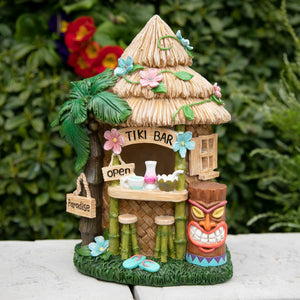 Solar Hand Painted Tiki Bar Garden Statue, 8 by 11.5 Inches | Shop Garden Decor by Exhart