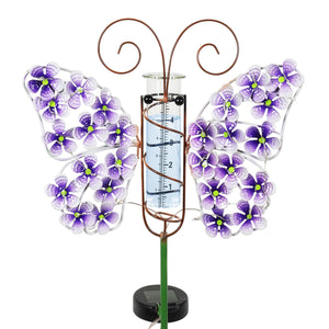 Solar Metal and Glass Purple Butterfly Rain Gauge Garden Stake, 12 by 40 Inches | Shop Garden Decor by Exhart