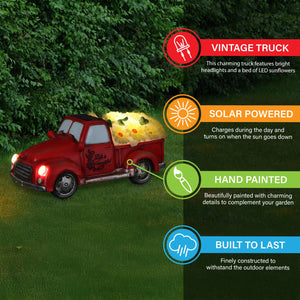 Solar Retro Red Truck with Yellow LED Sunflowers Garden Statuary, 5 Inch | Shop Garden Decor by Exhart