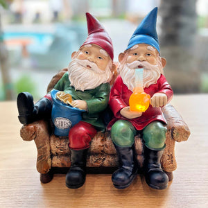 Good Time Bud Buddies Gnomes Smoking Marijuana with Light Up LEDs on a Battery Timer, Indoor or Outdoor, 10 Inch | Exhart