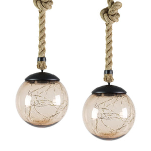 Solar Powered Hanging Champagne LED Ball Lights, Set of Two, 6 by 38 Inches | Shop Garden Decor by Exhart