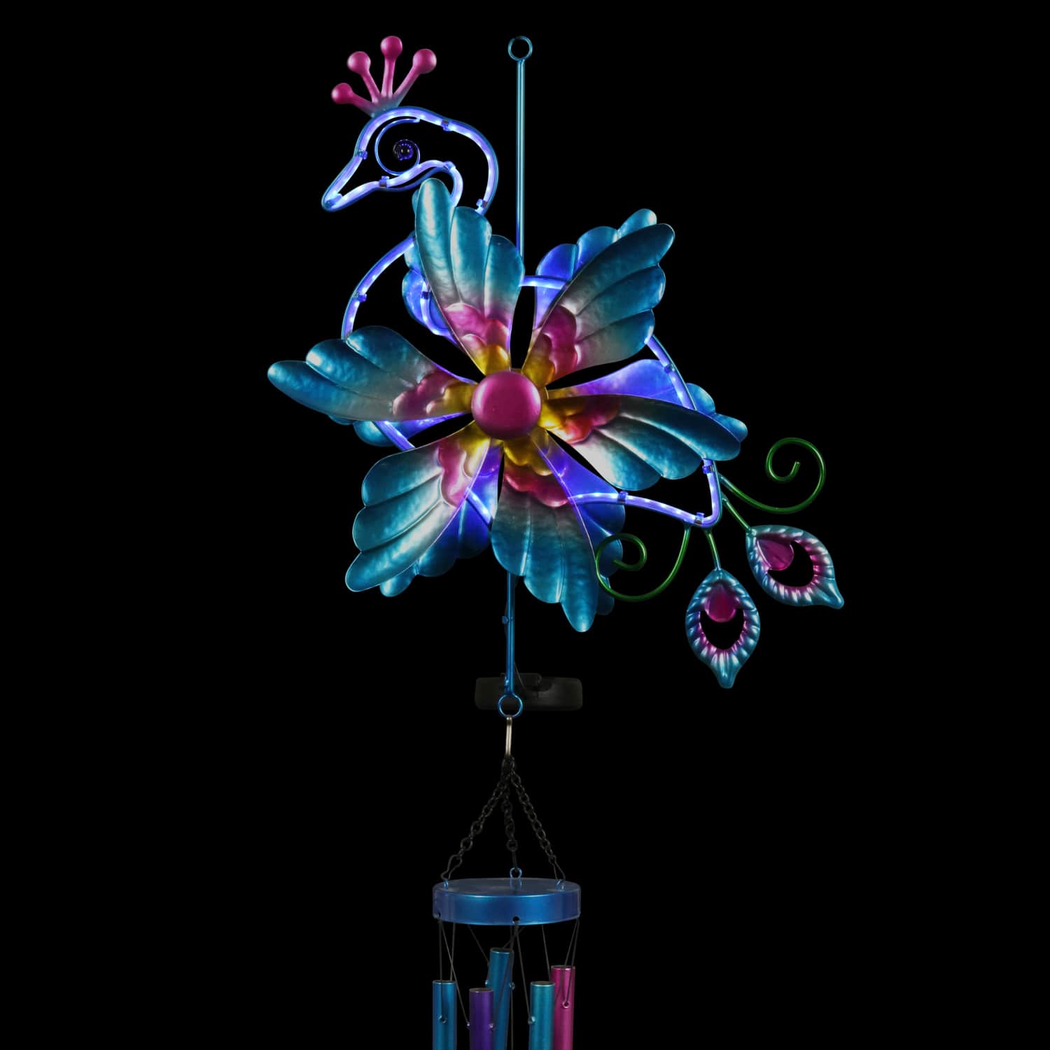 Solar Double Spinner Metal Peacock Wind Chime - Thumbnail 5