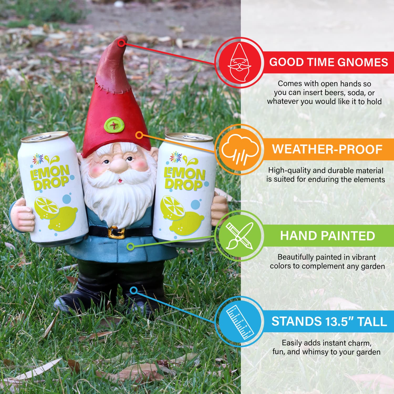 Good Time Double Fisting Two Can Timmy Gnome Garden Statue, 13 Inch | Shop Garden Decor by Exhart