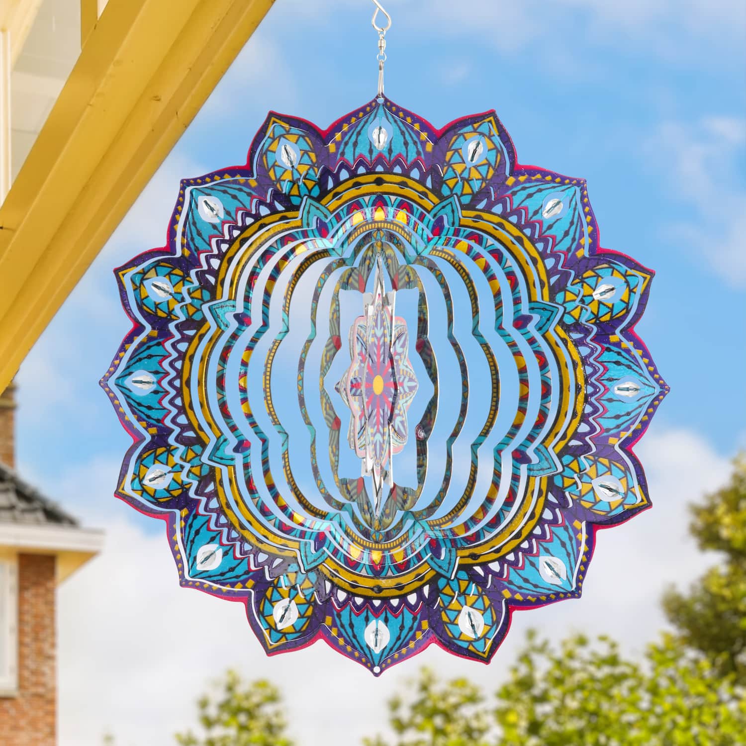 Laser Cut Mandala Hanging Starburst Wind Spinner with Bead Details, 12 Inch | Shop Garden Decor by Exhart