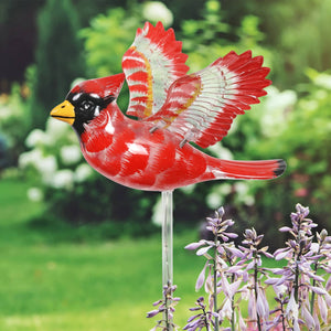 Solar WindyWing Cardinal Garden Stake with Red LED Lights, 7 Inch | Shop Garden Decor by Exhart