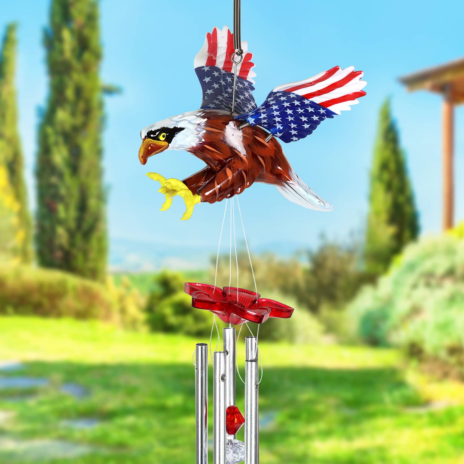 WindyWing Patriotic Eagle Wind Chime with American Flag Wings - Thumbnail 4