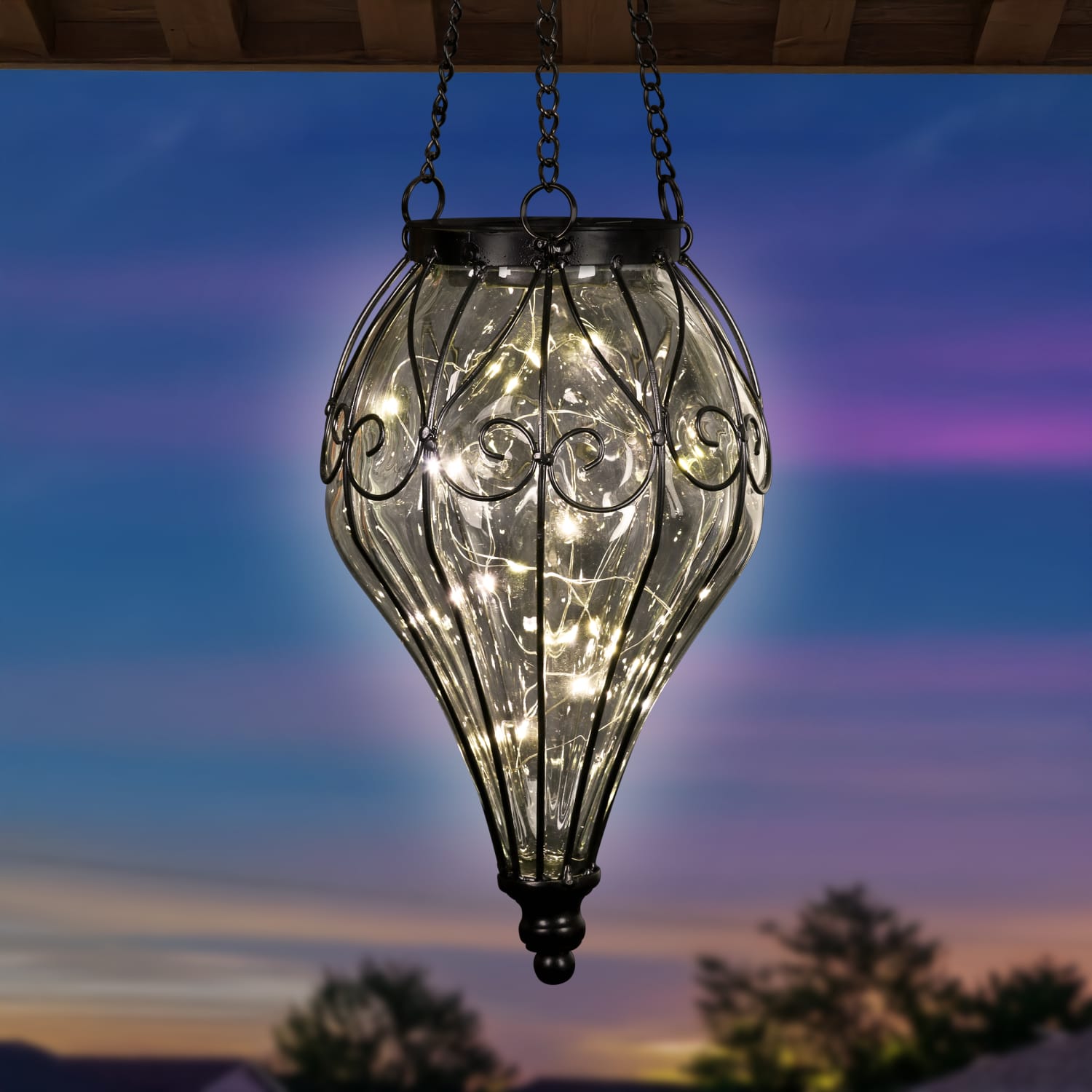 Solar Clear Glass Hanging Lantern