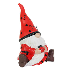 Solar Ladybug Hat Gnome Statue with Ladybug, 5.5 by 9.5 Inches | Shop Garden Decor by Exhart