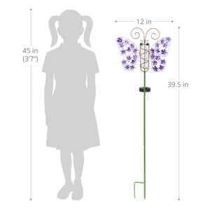 Solar Metal and Glass Purple Butterfly Rain Gauge Garden Stake, 12 by 40 Inches | Shop Garden Decor by Exhart