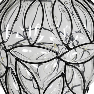 Solar Tear Shaped Clear Glass and Metal Hanging Lantern with 15 Warm White LED Fairy Firefly String Lights, 7 by 24 Inches | Exhart