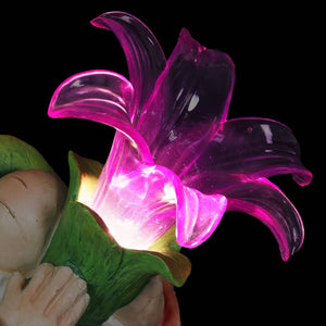 Solar Garden Gnome with LED Lily Statuary, 10 Inch | Shop Garden Decor by Exhart