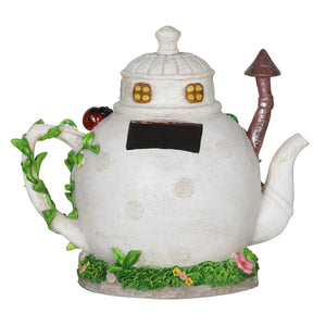 Solar Teapot House with Kitchen Scene Garden Statue, 6 by 9 Inches | Shop Garden Decor by Exhart