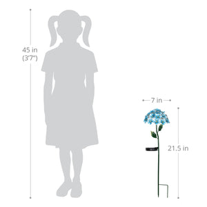 Solar Metal Hydrangea Garden Stake in Turquoise with Twenty Six LED lights, 7 by 21 Inches | Shop Garden Decor by Exhart