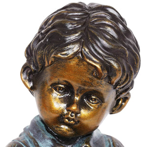 Bronze Look Boy and Puppy Statue, 10.5 Inches | Shop Garden Decor by Exhart