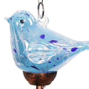 Solar Hand Blown Pearlized Glass Bird Wind Chime in Turquoise, 7 by 44 Inches | Shop Garden Decor by Exhart