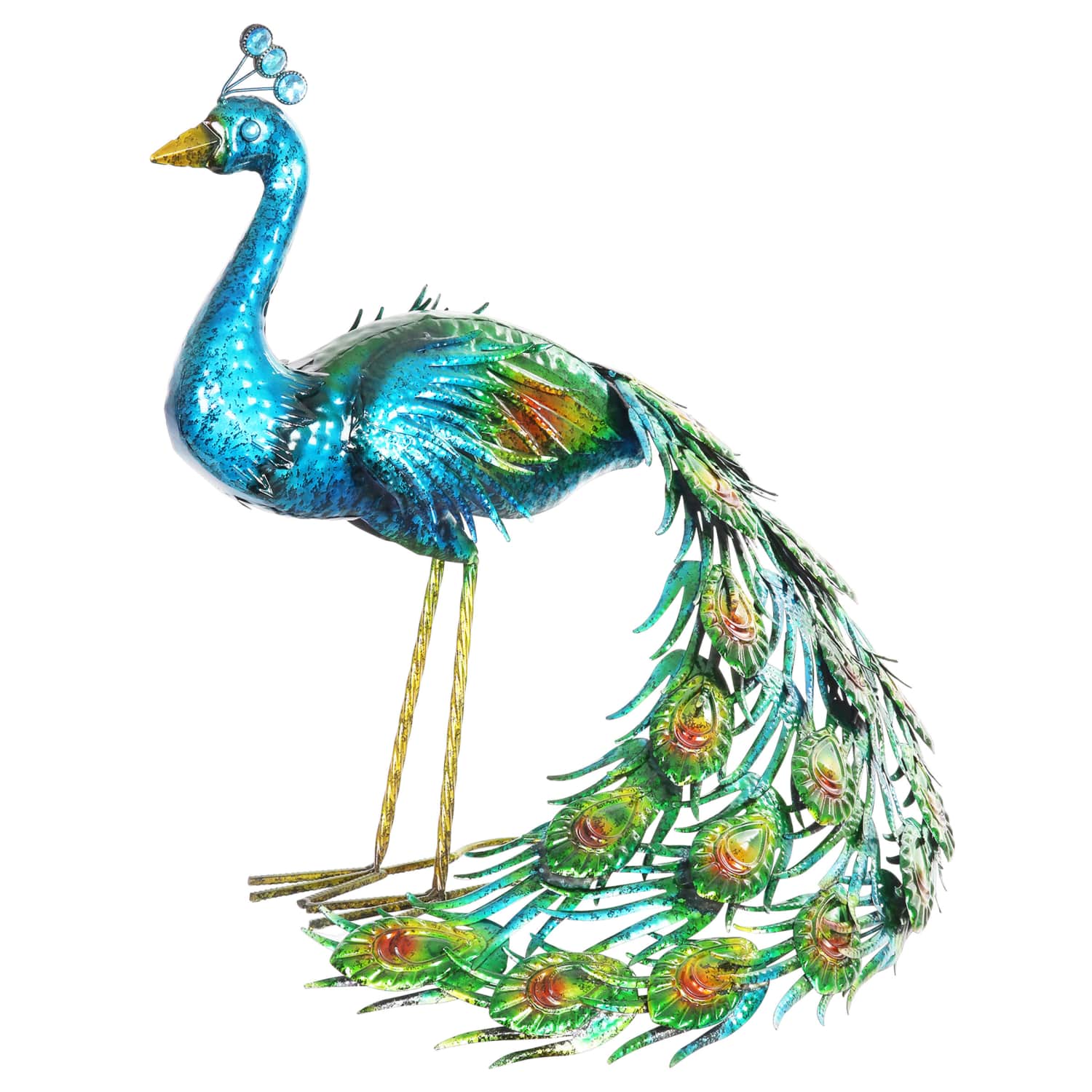 Hand Painted Majestic Metal Standing Peacock Garden Statue - Thumbnail 4