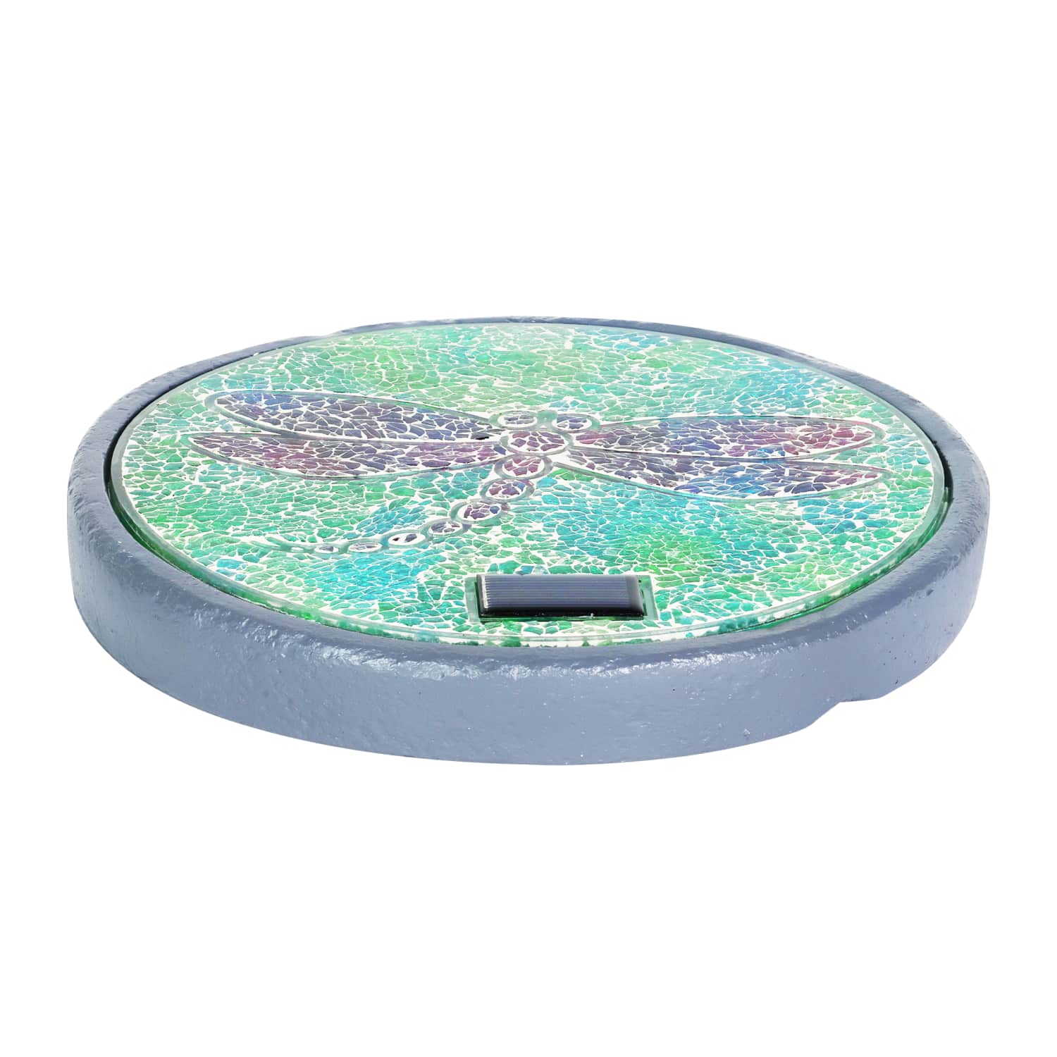 Solar Mosaic Glass Dragonfly in Cement Stepping Stone - Thumbnail 3