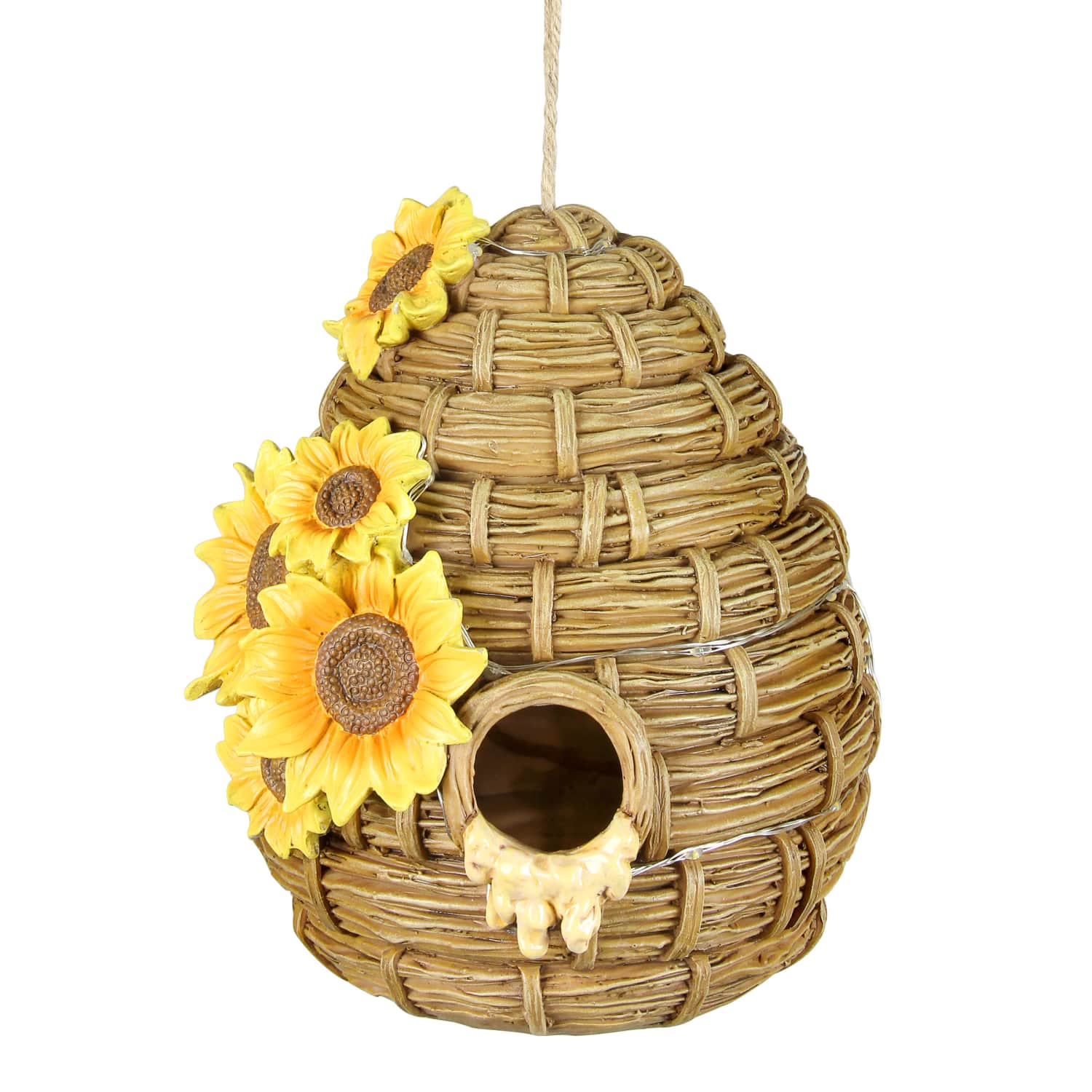 Solar Sunflower Hand Painted Bee Hive Hanging Bird House - Thumbnail 3