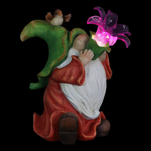 Solar Garden Gnome with LED Lily Statuary, 10 Inch | Shop Garden Decor by Exhart