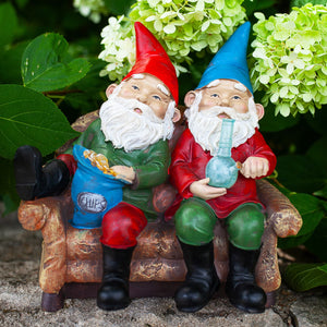 Good Time Bud Buddies Gnomes Smoking Marijuana with Light Up LEDs on a Battery Timer, Indoor or Outdoor, 10 Inch | Exhart