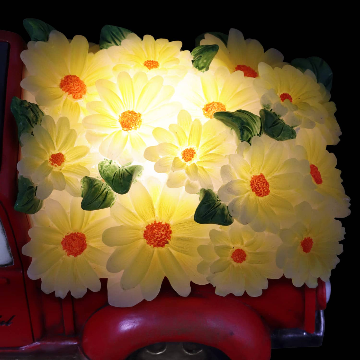 Solar Retro Red Truck with Yellow LED Sunflowers Garden