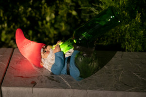Good Time Beer Bottle Holder Gnome Statue with LED Hat on a Battery Powered Timer, 10.5 by 5 Inches | Exhart