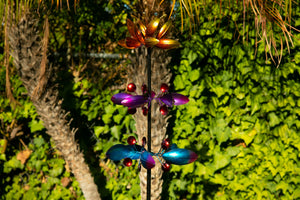 Lotus Flower Wind Spinner Garden Stake with Three Metallic Flowers, 14 by 66 Inches | Shop Garden Decor by Exhart