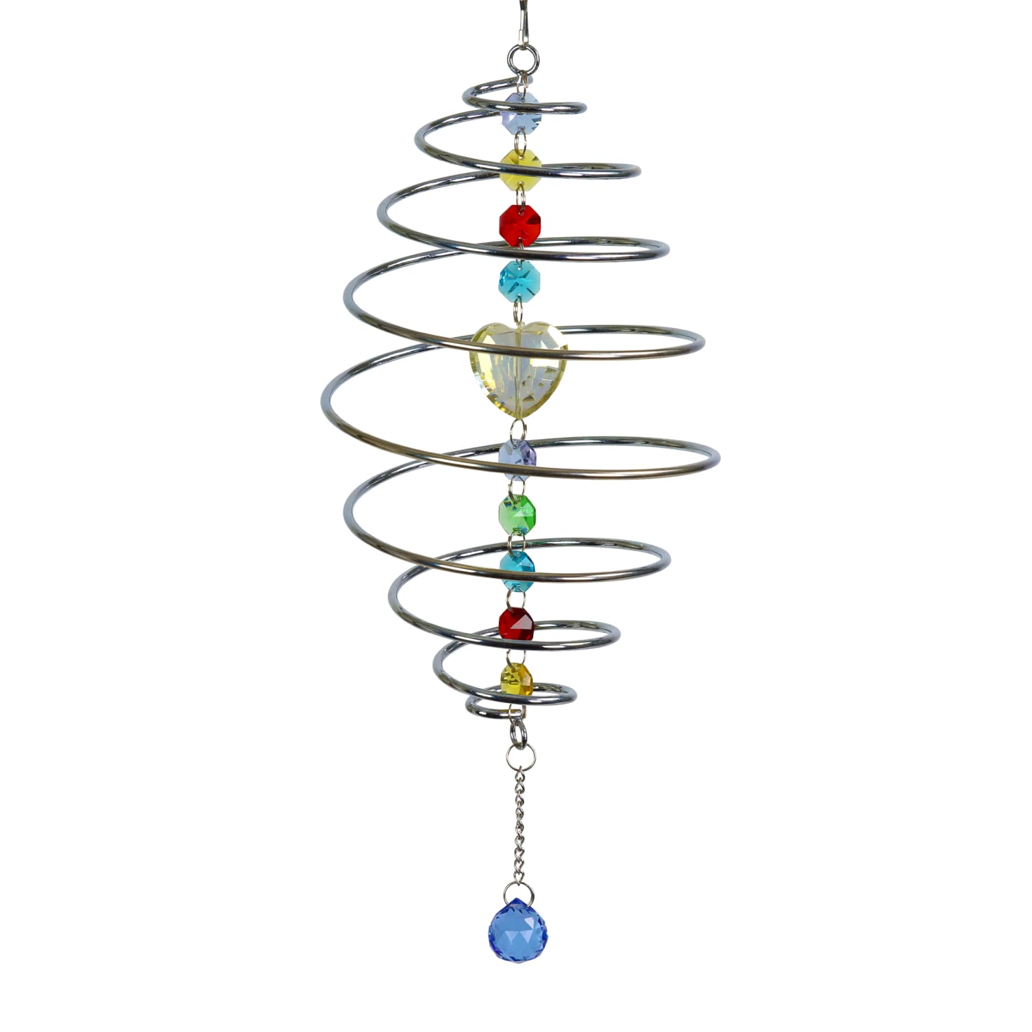 2 Piece Copper and Silver Metal Spinning Spiral with Crystal Accents Hanging Decor, 15.5 Inches