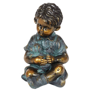 Bronze Look Boy and Puppy Statue, 10.5 Inches | Shop Garden Decor by Exhart