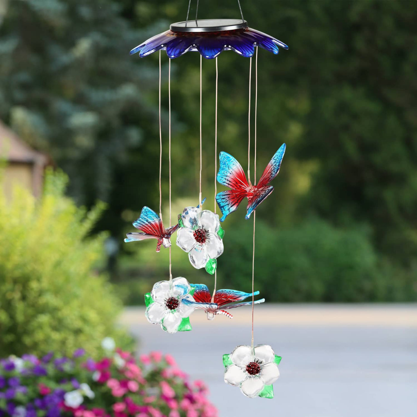 hanging plant mobile Solar Butterflies and Flowers Hanging Mobile with 6 Color Changing LEDs, 7 by 27.5