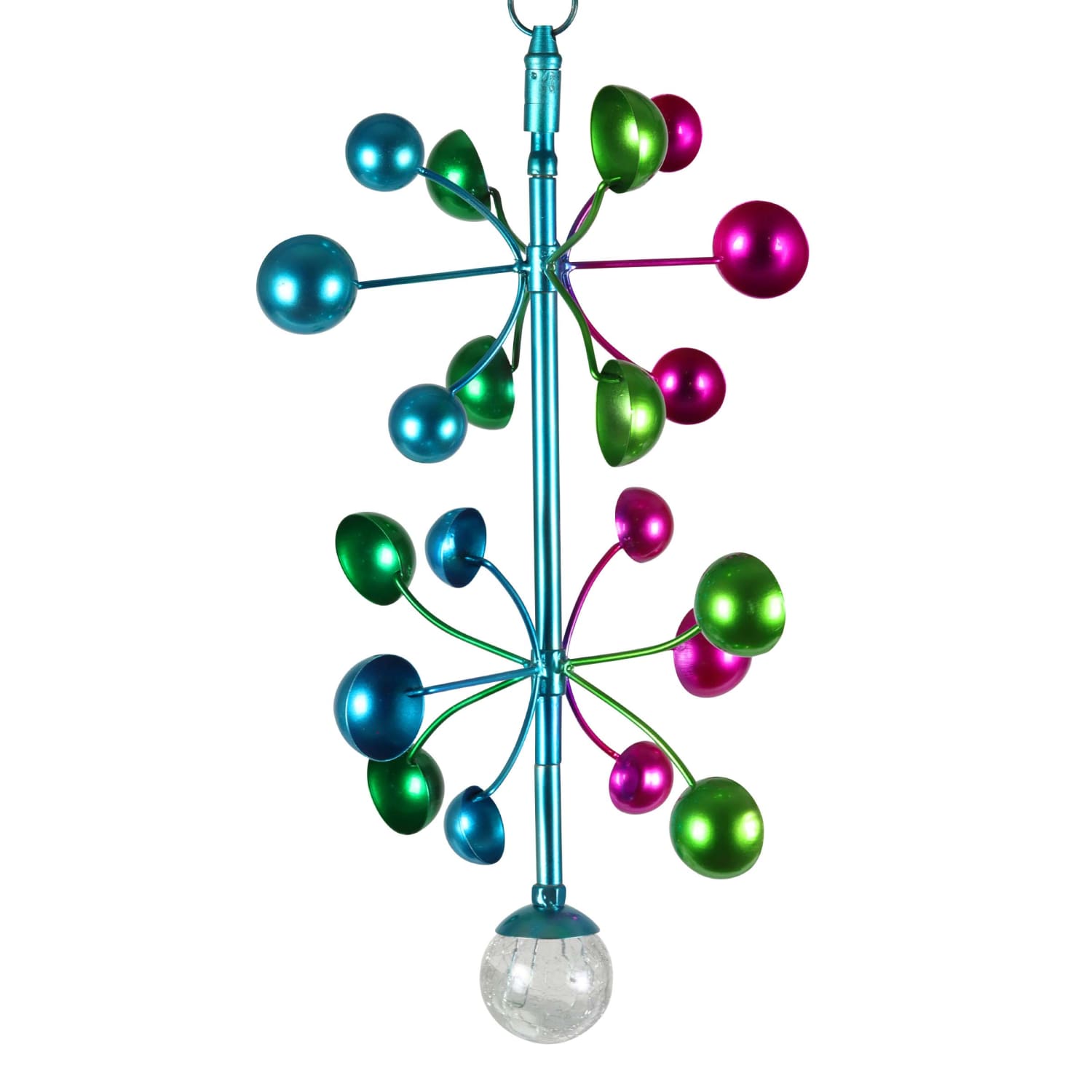 Art-In-Motion 2 Tiered Colorful Hanging Metal Cup Spinner with Glass Crackle Ball