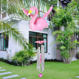 Large WindyWings Pink Flamingo Wind Chime, 13 by 24 Inches | Shop Garden Decor by Exhart